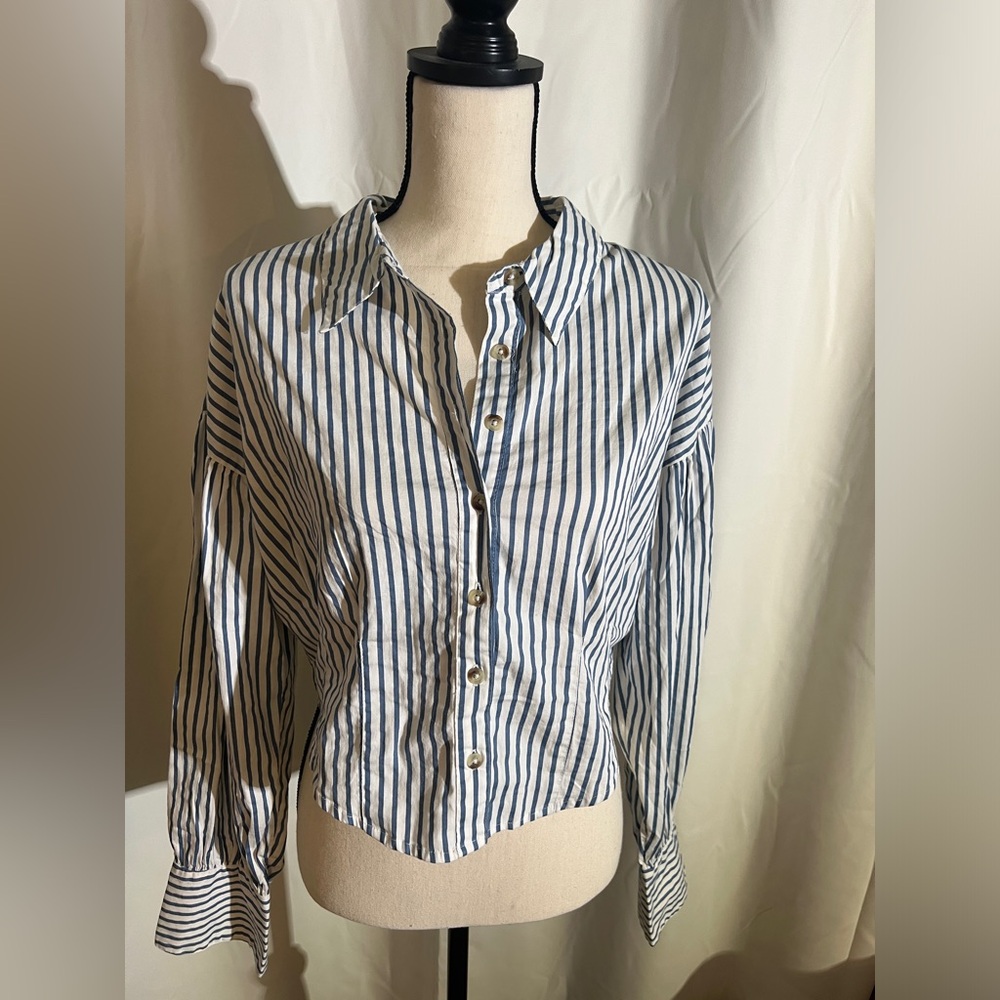 Free People cropped striped button down
